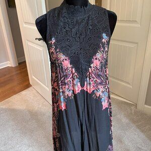 Free People Lace Front Floral Sleeveless Top Size L